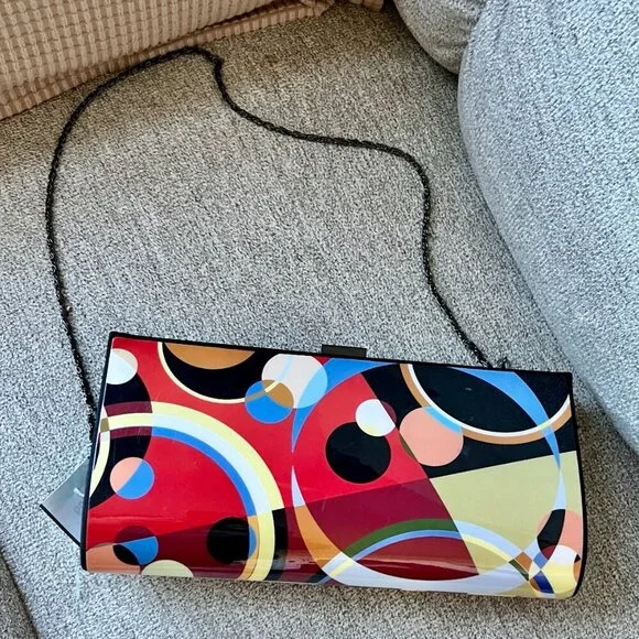 KAREN MARIE Colorful Abstract Clutch Bag with Chain - Picture 2 of 16